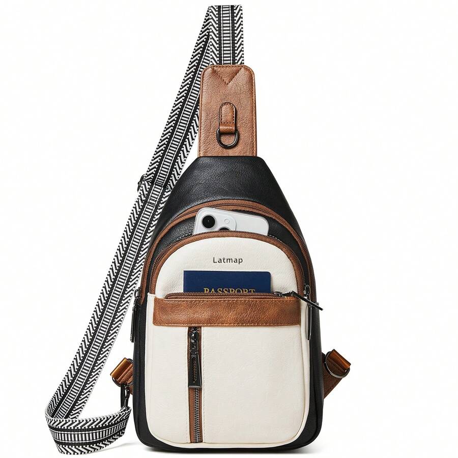 LATMAP New Women's Chest Bag, Fashionable Waterproof Shoulder Crossbody Bag, Large Capacity, With Shoulder Strap, Ideal For Sports, Fitness, Leisure Outing, Can Carry Cell Phone And Change,Christmas Gifts - Black White Brown - View 1