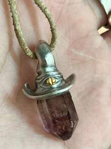 1pc Women Exclusive Vintage Hexagonal Pillar Pendant Necklace With Natural Stone Witch Hat Charm, Simple Personalized Choker For Halloween Party