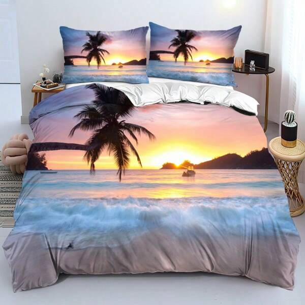 Juego de funda nórdica con estampado de motivos marinos, 3 piezas - Decoración moderna para el hogar, adecuado para dormitorios y habitaciones de invitados, decoración de otoño, decoración de temporada