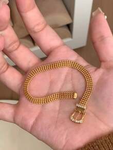 1 件不锈钢时尚欧美风格奢华米兰链环手链，配花式扣环，复古法式创意小众设计缎带手链，适合女士，日常佩戴和送礼，情侣可叠戴 - 馬蹄扣錶帶手鍊 - 查看 5