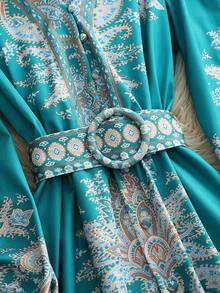 Sukienka damska z krótkim rękawem, modna, z dekoltem w serek, w stylu boho, z nadrukiem na dole i ozdobnymi guzikami, na wiosnę i lato, do noszenia na wycieczce, krótka sukienka