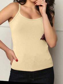 Basic Women's Tank Top With Straps - Camel - Ver 2