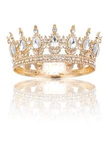 1pc Bride Gold Crown Headpiece, Crystal Princess Tiara, High-End Wedding/Birthday Crown