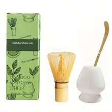 3PCS Matcha Set Bamboo Whisk Tea Spoon Ceramic Fittings Matcha Whisk (Chasen) Tea Spoon And Scoop (Chashaku) Tea-Making Tools Back To School - A - View 6