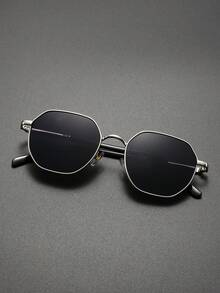 1 件金属几何复古简约圆框防紫外线男士太阳镜，适合夏季休闲装、海滩度假装饰、学校海滩配饰太阳镜太阳镜遮阳镜，适合夏季海滩度假、户外、旅行