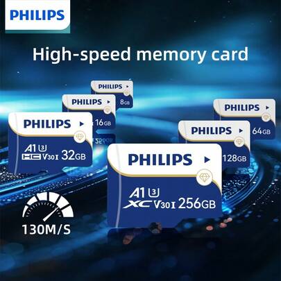  Carte mémoire haute vitesse Philips, carte TF C10 A1, convient pour tablettes/téléphones/appareils photo/autoradios/consoles de jeux, plusieurs capacités disponibles : 8 Go/16 Go/32 Go/64 Go/128 Go/256 Go