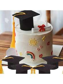 Set de 6 decoraciones para tartas de graduación, gorros miniatura de graduación como recuerdos, decoraciones de papel no comestibles para cupcakes, sombreros doctorales para decoraciones de fiestas de graduación - Multicolor - Ver 1