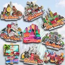 1 件木制复古冰箱贴，带有旧金山、纽约、洛杉矶、迈阿密、波士顿、拉斯维加斯、华盛顿特区、新奥尔良等著名城市地标，家居装饰磁性贴纸，创意礼物，适用于办公室、卧室、厨房、钉板、金门大桥