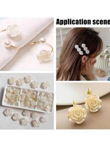 200/100 unidades de rosas de perla planas con agujero, DIY para clips de pelo, fundas de teléfono, scrapbooking, pendientes, collares, pulseras, joyería, manualidades, decoraciones, decoración de flores de té para suministros de boda