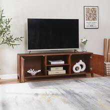 TV Stand For TVs Up To 65", Modern Entertainment Center With Storage, Mid-Century Modern TV Stand With Embossed Doors & Open Shelf, Wood TV Console Media Cabinet For Living Room, Walnut - Walnut - View 4