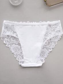 Plus Size 3 Packs Sexy Floral Lace Panty Set, Women's Comfortable Triangle Panties With Lace Trim