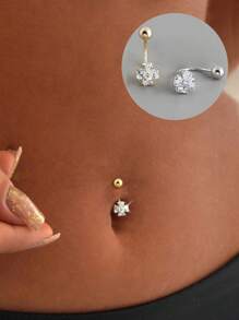 Single One S925 Sterling Silver Four-Clover Minimally Designed Navel Nail, Women's Puncture, Cubic Zirconia Geometric Zirconia Navel Buckle For Women,The Best Gift For Girlfriend, Mother, Sisters