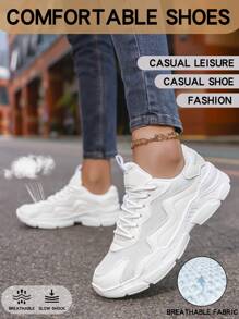 Lässige Sportschuhe für Damen, neue Sport-Sneakers für Damen im Sommer, niedrige Schnürschuhe, bequeme, dicke Sohle, stoßdämpfend, rutschfest, verschleißfest, gestricktes Mesh-Leder-Patchwork, atmungsaktiv, vielseitige, klobige Sneakers für junge Damen, personalisierter Streetstyle im Outdoor-Bereich, einfache, klassische, einfarbige, vielseitige Mesh-Schuhe für draußen