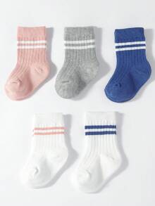 5 Pairs Kids Minimalist Style Mid-Calf Socks, Spring/Summer - Multicolor - View 12