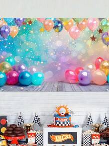 1pc 150*100cm Color Balloon Pattern Polyester Background Cloth, Color Balloon Theme Birthday Babe Shower Party Room Wall Background Decoration, Family Holiday Party Home Backdrop Decoration, Indoor Outdoor Fence Banner Decoration Hanging Cloth Fabric, Photography Props, Party Favor