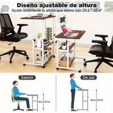 Mesa de Computadora Portátil Ajustable con Ruedas, 80cm, Escritorio de Cama para Hospital, Home Office, Escritorio Portátil con Repisas, Ideal para Laptop, Estación de Trabajo en Casa, Negro - Café - Ver 6