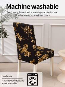 1 pezzo / 4 pezzi Fodera per sedia in tessuto di seta di latte, nuova fodera elastica con stampa floreale di stile, antiscivolo, colori versatili, adatta per sedie standard, adatta per tutte le stagioni