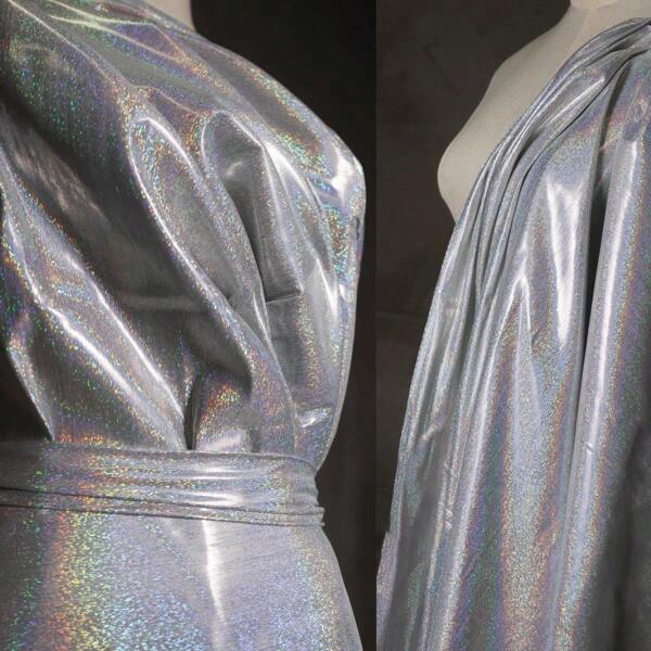 1 Metro de Tecido de Tela de Malha Brilhante Iridescente Holográfica com Estrelas Espelhadas, Adequado para Design de Fantasia de Sereia para Apresentação de Palco de Casamento Criativo