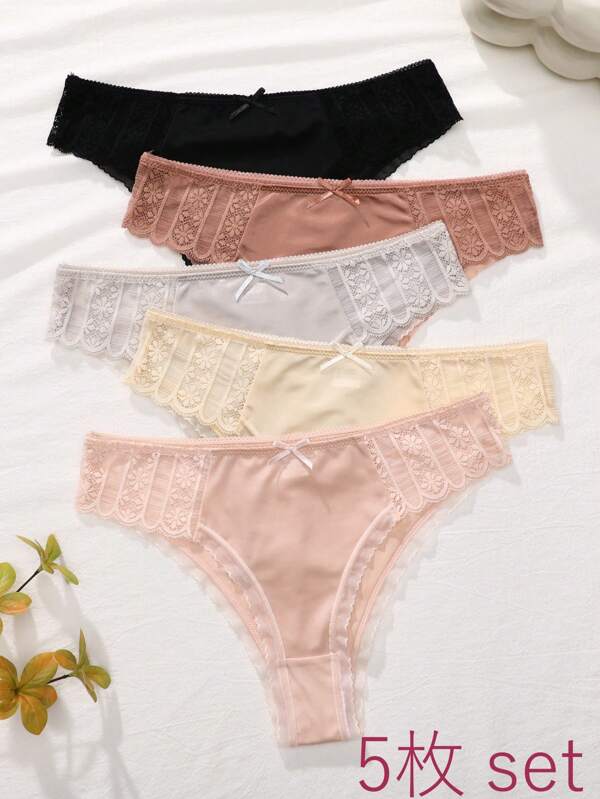 [New Product Release] \ 5-Piece Set / High-Quality Satin Pure Sexy Lace Ladies' T-Back Smooth Comfortable Breathable Underwear / Lucky Bag Gift