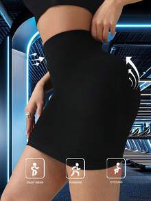 1pc Seamless Tight Sports Yoga Skirt, Figure Flattering, Fashion For Spring & Summer - Black - View 1