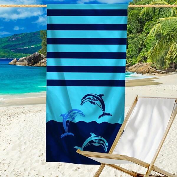 Blue Stripe Beach Towel, HD Digital Cartoon Print, Suitable For Sports, Outdoor, Yoga Mat, Beach, Camping, Shawl Adorable Bathroom Towel