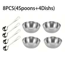 8/16/24PCS Luxurious Golden Sauce Bowl & Seasoning Spoon Set, High-Quality Stainless Steel Seasoning Dishes Sushi Dipping Plate Appetizer Plates Espresso Spoon Cappuccino Spoon, Silverware Suitable For Cheese Board/Charcuterie Platter/Tea Party/Father's Day,Kitchen,Christmas Gift,School Supplies