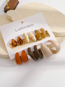 6 pares de pendientes acrílicos asimétricos con forma de C, elegantes y de moda, adecuados para mujeres, set de pendientes como regalo para amigos (puede haber algunas diferencias entre la imagen y el producto real debido a la artesanía)