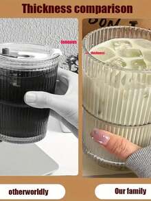 1 chiếc ly thủy tinh kèm ống hút và nắp, dung tích 400ml, sọc dọc, chịu nhiệt, thích hợp đựng cà phê/trà/latte, thích hợp cho gia đình, khách sạn, tiệc tùng, nhà hàng, thích hợp để uống vào mùa xuân và sử dụng vào mùa hè - Nhiều màu - Xem 7