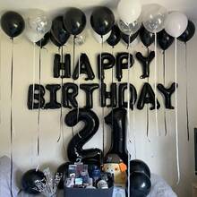 54pcs Black And Silver Birthday Party Decoration Set, Equipped With Black Happy Birthday Balloon Banner And Latex Balloons, Suitable For Black And Silver Themed Birthday Party Supplies, Men's And Women's Birthday Party Decorations - 黑+銀色 - 查看 2