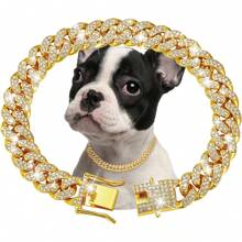 1 Sparkling Pet Necklace, Cool Dog Collar, Puppy Chain, Cuban Chain Inlaid With Artificial Diamonds, Pet Decoration Chain Accessories