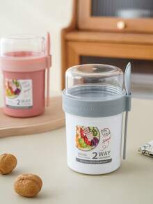 1 件多功能学生早餐碗蔬菜沙拉杯双层便携杯户外外卖大容量零食杯可盛水、水果、牛奶，带盖和勺子，适用于学校、婚礼、派对、礼物、生日、圣诞礼物、学校用品 - 白色 - 查看 2