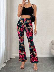 Summer New Floral Print High Waist Casual Elegant Ladies Loose Fit Flared Pants, Suitable For Daily Wear