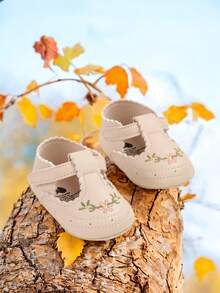 Infant Infant Girls Embroidery Shoes Princess Mary Jane Flats Toddler First Walkers Sneaker Newborn Crib Baptism Shoes - Apricot - View 10