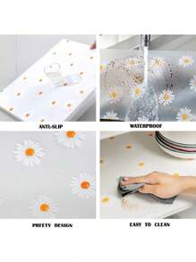 1 rollo de tapete con estampado de margaritas para estantes de cocina, forro no adhesivo para cajones, forro antideslizante para refrigerador, almohadilla de EVA impermeable para nevera, estera para armarios, manteles fáciles de colocar