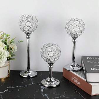 Crystal Ball Glass Candle Holder With Wind Guard, Suitable For Restaurant, Living Room, Kitchen, Hotel Room, Show Flat Aromatherapy Candle Holder, Golden Crystal Candle Holder Home Decor, Glass Candle Holder For Wedding, Candlelight Dinner (Candles Not Included), Applicable For Various Holidays, Christmas, Valentine's Day