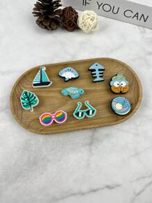 1 Set Of 9 Pieces Turtle & Sailing Boat Cartoon Patterns Compatible Sandals And Bracelet Accessories, DIY Customized Slippers And Phone Decorations, Suitable For Beach Holiday, Birthday And Festival Gifts