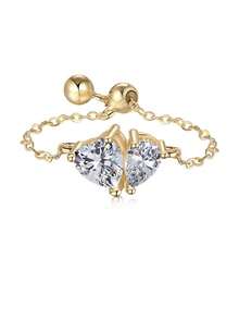 1 件独特链条锆石可调节拇指戒指女士 S925 纯银精美女士珠宝礼物 - 金色 - 查看 9