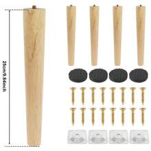 4-Piece Wooden Furniture Leg Set - Natural Wooden Chair Legs, Straight/Bevel Style, 4 Base Plates, 4 Non-Slip Pads And 16 Screws For Armchairs, Dressers, Sofas, Tables.