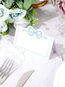 10/20pcs Pink Bow Place Cards - Elegant Guest Name Holders For Weddings, Birthdays,For Table Decor And Party Seating, Party Table Decor,Wedding Table Decorations - Blue - View 2