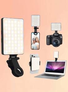 1 PC Selfie Light, Filllight Phone Light With Front & Back Clip, 60 LED Portable Light With 3 In 1 Light Colors Brightness Adjustable, Type-C 5V Rechargeable Video Light For Phone Laptop, Makeup, Live Stream, Vlog