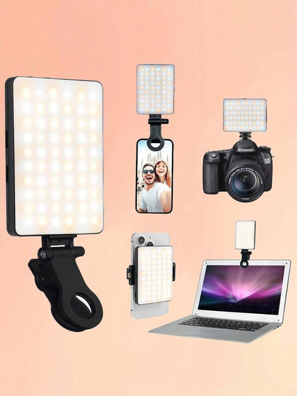 1 PC Selfie Light, Filllight Phone Light With Front & Back Clip, 60 LED Portable Light With 3 In 1 Light Colors Brightness Adjustable, Type-C 5V Rechargeable Video Light For Phone Laptop, Makeup, Live Stream, Vlog