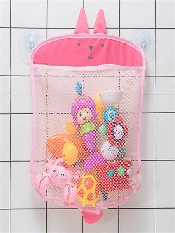 1pc/3pcs Colorful Mesh Bath Toy Storage Net Bag, Waterproof Cartoon Bathroom Hanging Suction Cup Organizer Basket, Toy Storage Pouch, Bathroom Organizer Bag