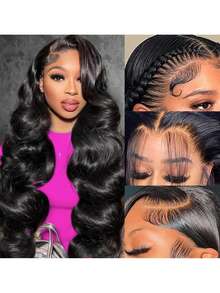 26 Inch Pre-Plucking Natural Black Wave Curls, 180% Density Natural Hairline, 13x4 Clear Lace Front Blended Hair, No Glue Required To Wear, Good Texture, Suitable For Women Daily Wear (8-36 Inch) (Blended Wigs-A Mix Of Human Blended Hair And Synthetic)Wigs Human Blended Hair/Women's Human Blended Hair Wig/Human Blended Hair Lace Front Wigs/Wigs Glueless/Bleached Knots/Lace Wig/Costume Party/Halloween - SNatural - View 6