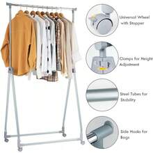 Suitable For Daily Family Use (Such As Drying On The Balcony And Storing In The Bedroom) Extendable Clothing Garment Rack Heavy Duty Foldable Clothes Rack W/Hanging Rod - 1 - View 10