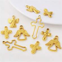 10pcs Stainless Steel Cross Pendant Charms, European & American Style, Suitable For Bracelet, Necklace, Anklet, Wholesale Craft Supplies, 18k Gold Plated PVD Finish