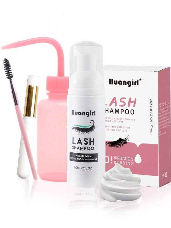 Nettoyant pour extension de cils 60 ml + brosse + flacon de rinçage Nettoyant moussant pour paupières, shampooing moussant pour cils pour extensions et cils naturels, démaquillant pour utilisation en salon et à la maison.