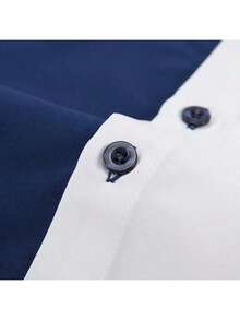 Camisa de manga larga casual de los hombres, y el bloque de color colisionó con el diseño de color, botones delanteros, moda, cómodo, casual, adecuado para todos los días, viajes, trabajo - Blanco - Ver 4