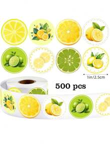 Rollo de 500 piezas de pegatinas de limón con diseños de dibujos animados, 8 diseños en amarillo y verde, con forma de fruta adorable, pegatinas autoadhesivas para sellos, regalos, sobres, tarjetas, fiestas, manualidades de scrapbooking, decoraciones, calcomanías de PVC