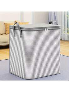 23.2in*22.8in Extra Large Clothes Storage Box, Foldable Blanket Storage Bag With Durable Handles, Gray And White Striped Design, Suitable As Gift For Friend, Bedroom Organization, Clothes Storage, Storage Container, Women Limited Time - Multicolor - View 2