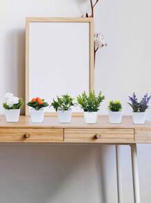 6pcs Mini Artificial Succulent Plants With White Pots, Suitable For Office Desk, Window Sill, Bookshelf Decor, Green Plant For Mother's Day, Party Tabletop, Graduation Season, Multifunctional Artificial Decor,Garden Decor,Outdoor Plant,Gardening,Fake Flowers